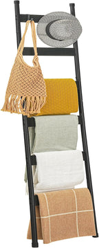 HOOBRO Blanket Ladder, 6-Tier Towel Rack with Hooks, Wall-Leaning Blanket Rack, Decorative Display Ladder Shelf, Scarves, Ind