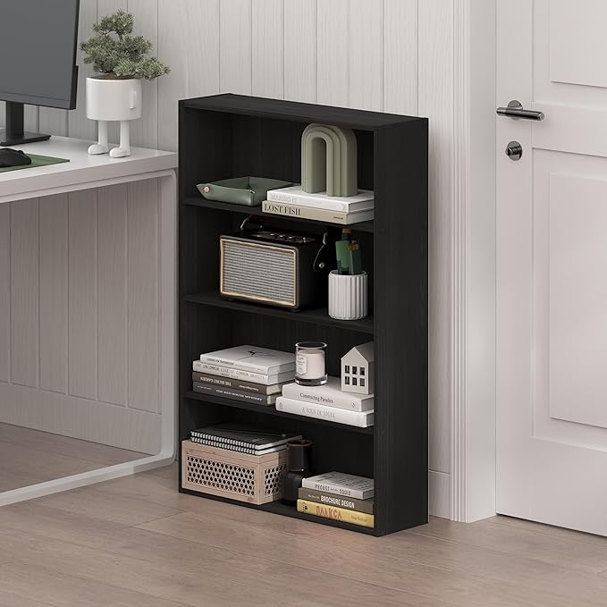 Furinno Basic Book Shelf, 4-Tier Bookcase with Open Shelf, Bookshelf, Cube Storage Organizer, 6 x 24 x 35, for Living Room, B