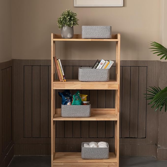 OIASKET 4 Pack Small Storage Shelf Baskets for Organizing, Mini Woven Rope Storage Bins for Towels, Cute Decorative Closet Or