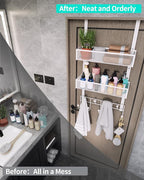 HapiRm Over The Door Organizer with Coat Hooks and 2 Baskets, Stainless Steel Rustproof Over The Door Hanger Hooks for Bathro