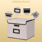 Large Square Storage Bin with Lid, Foldable Organizer Box with Handles & Label Design, for Office, Closet, Home, Documents, G