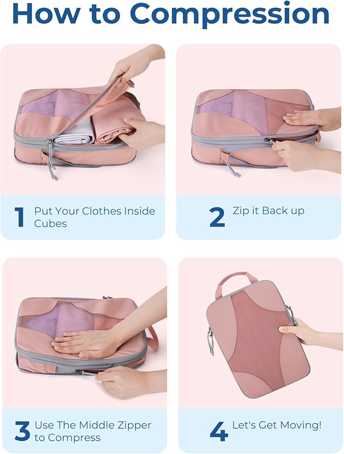 BAGSMART Compression Packing Cubes for Travel, Compressible Luggage Organizer for Cruise Ship, Lightweight Travel Essentials 