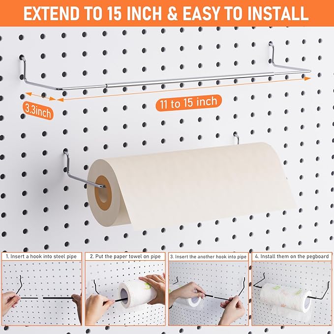 INCLY 30PCS Peg Board Organizer Accessories Kit, Pegboard Hooks Assortment with Bins, Cups, Wire Baskets and Paper Towel Hold