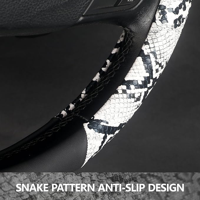 ZHOL Snake Skin Steering Wheel Cover, Universal 14.5-15 inch Breathable Microfiber Leather Anti-Slip Car Steering Wheel Prote