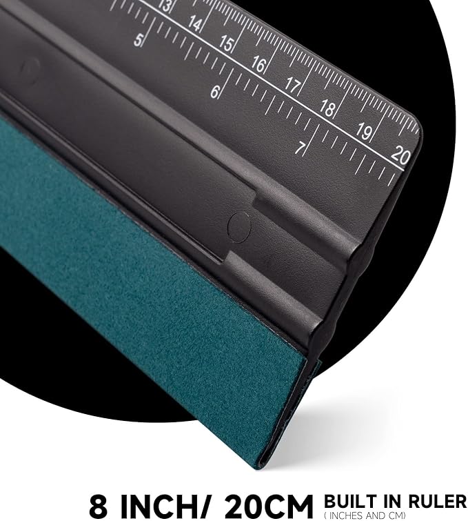 FOSHIO 8 Inch Felt Squeegee for Vinyl wtih Ruler 20CM 4 Round Corners Universal Card, Window Tint Film Installing Hard Black PP Car Vinyl Wrap Scraper Tool