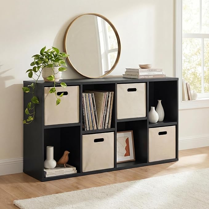 YESHOMY 8-Cube Storage Organizer, 2-Tier Black Bookshelf Open Frame, Modern Bookcase Display Shelf with Adjustable Shelves fo