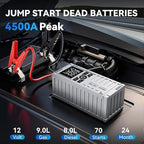 Car Battery Jump Starter with Air Compressor - 4500A Battery Jumper Starter Portable (9.0 Gas/8.0L Diesel) with 150PSI Tire