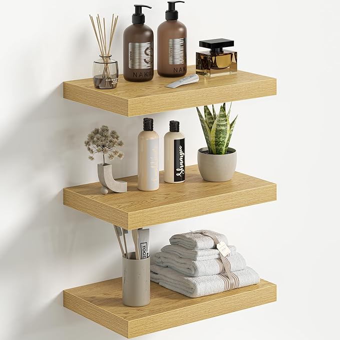 Fun Memories Floating Shelves for Wall 16 Inch Set of 3, Farmhouse Floating Shelves with Invisible Heavy Duty Bracket, 10 Inc