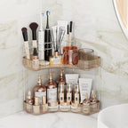 Asayuee 2-Tier Corner Bathroom Counter Organizer with Top Toothbrush Holders,Large Makeup Organizer Countertop with Brush Hol