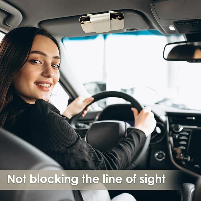Sunglass Holder for Car Visor, Car Sunglasses Holder Leather, Eyeglasses Holder Glasses Storage Case Visor Accessories