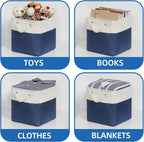 Temary Fabric Storage Cubes 11x11 Cube Storage Bins 4Pack Blue Basket for Organizing Home, Closet, Empty Gift Baskets with Ha
