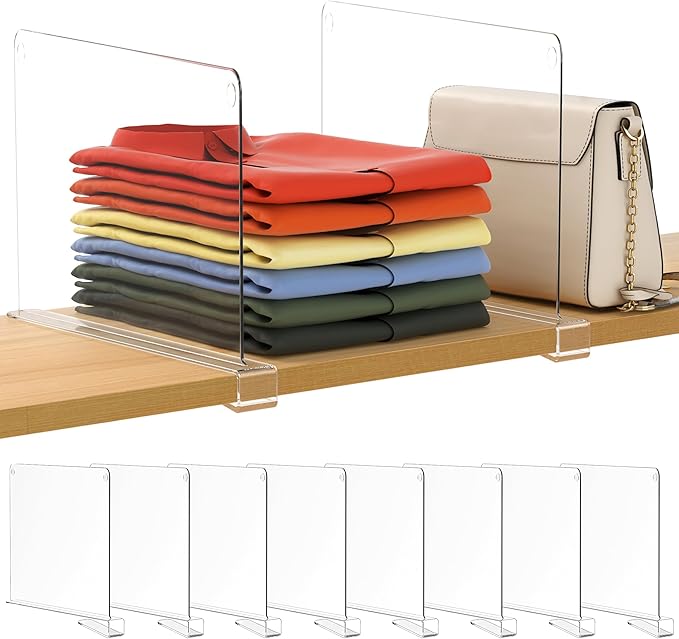 8 Pack 12 Inches [Extra Tall Version] Clear Shelf Dividers for Organization, Acrylic Closet Shelf Vertical Shelves Organizer 