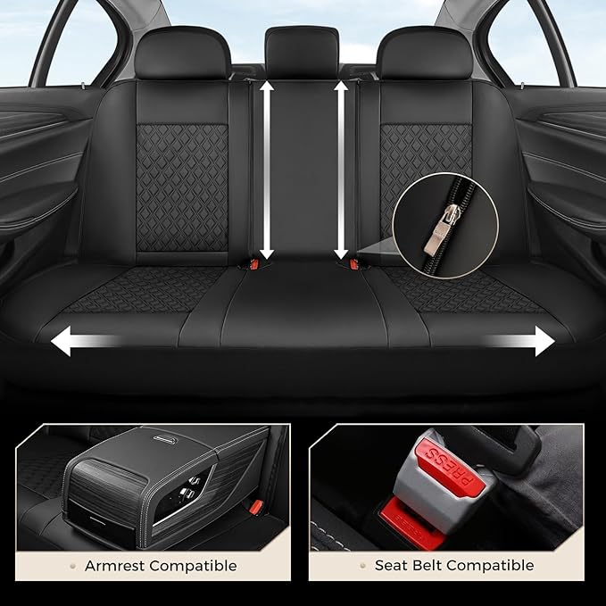 Coverado Seat Covers Full Set, Luxury Leather Car Seat Cover with Carbon Fiber Accents Design, Spill-Proof Durable Black Auto