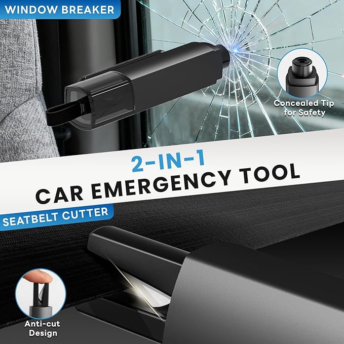 4PCS Window Breaker Seatbelt Cutter Car Safety Hammer, 2-in-1 Glass Breaker and Seat Belt Cutter with Test Glass, Underwater 