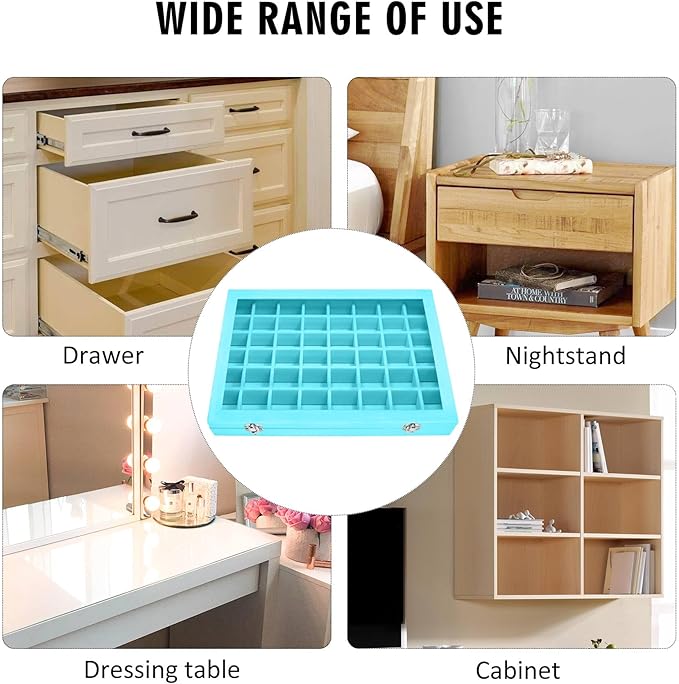 Siveit Velvet Jewelry Tray 48 Grid Jewelry Display Tray Organizer Box with Transparent Lid Rings Earrings Necklaces Pendants 