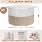 INDRESSME Large Laundry Basket, 21.7'' x 13.8'' Cotton Rope Blanket Basket Living Room Toy Baskets Storage Kids, Woven Basket