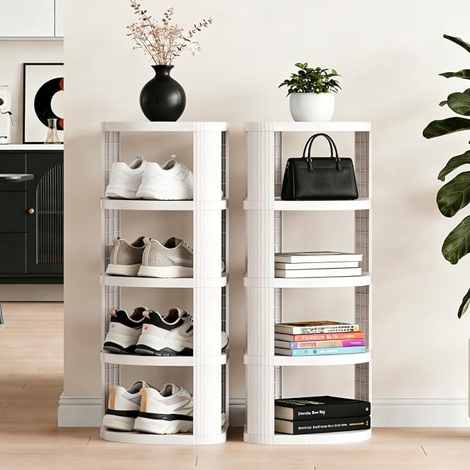 NestOrganix 5 Tier Vertical Shoe Rack, Stackable Narrow Shoe Rack Organizer for Entryway Closet Corner, Free Standing Shoe Ra