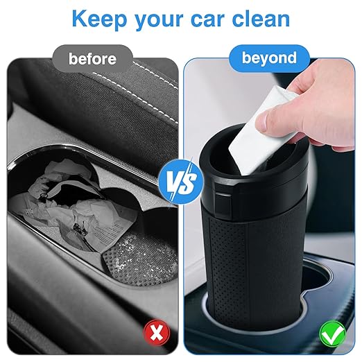 Car Trash Can Bin with Lid, Mini Leakproof Garbage Can for Vehicle, Cup Holder Trash Can, Small Trash Bin for Cars, Home, Bedroom, Office (Black 01)