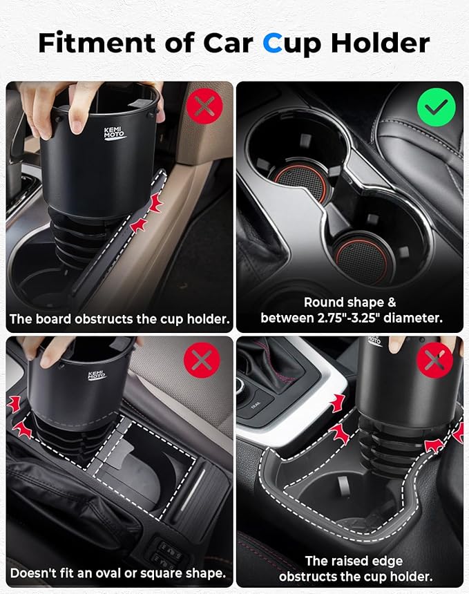 KEMIMOTO Cup Holder Expander for Car, Compatible with Hydro Flask 32/40oz, Yeti 24/30/36oz, Other Bottles in 18-40oz, Large C