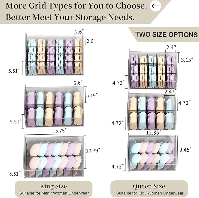 Underwear Organizer Drawer, 1 Cell Plastic Sock Underwear Storage Drawer, Stackable Closet Organizers and Storage Box for Bra