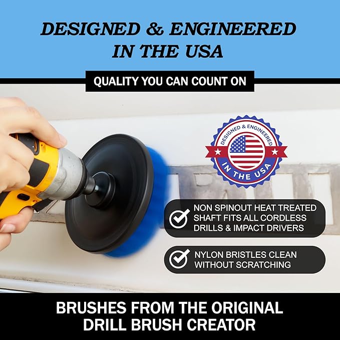 Drillbrush Boat Accessories – Kayak Cleaning Kit – Boat Cleaning Brush Kit – Marine Scrub Brush Attachment for Drill – Rotary