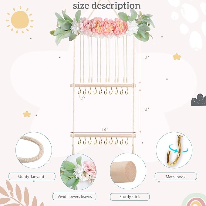 POVETIRE Headband Holder Hair Bows Organizer for Girls, Hair Accessories Display Storage Wall Hanging Decor for Baby Nursery 