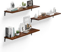 12 Inch Deep Floating Shelves Set of 3, 36 Inch Extra Wide Walnut Solid Wood Wall Shelves with 150 lbs Capacity, Heavy Duty F
