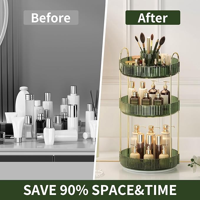 360° Rotating Makeup Organizer, Large-Capacity Skincare Make Up Storage 3 Tier Perfume Organizers Cosmetic Dresser Organizer 