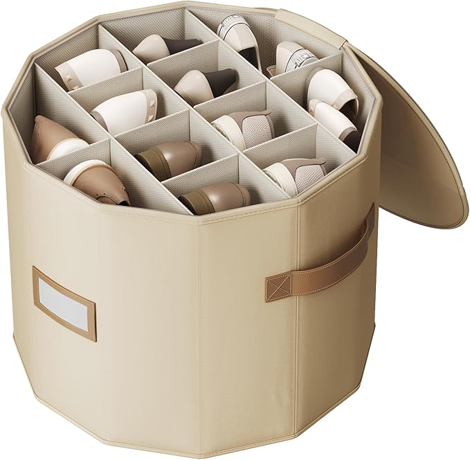 Vailando Shoe Organizer for Closet - Cylindrical Shoe Storage Organizer with Removable Dividers, Rectangular Compartment, Fol