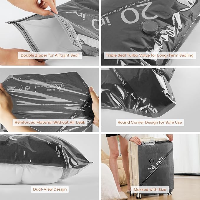 Vacuum Storage Bags for Travel with Wireless Rechargeable Air Pump, 16 Pack Travel Essentials Space Saver Compression Bag for