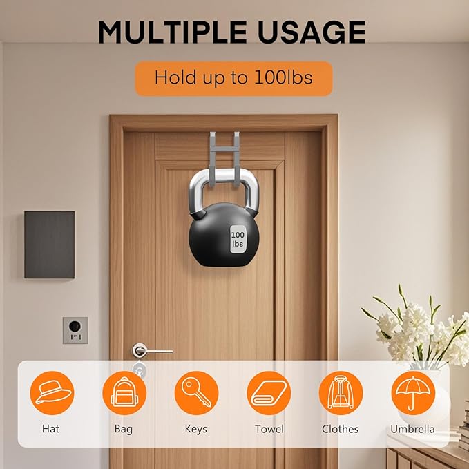 FYY Over The Door Hooks - 4 Pack Heavy Duty Dual-Hook Organizer Hanger with Non-Slip Rubber for Towels, Clothes, Hats & Bags 