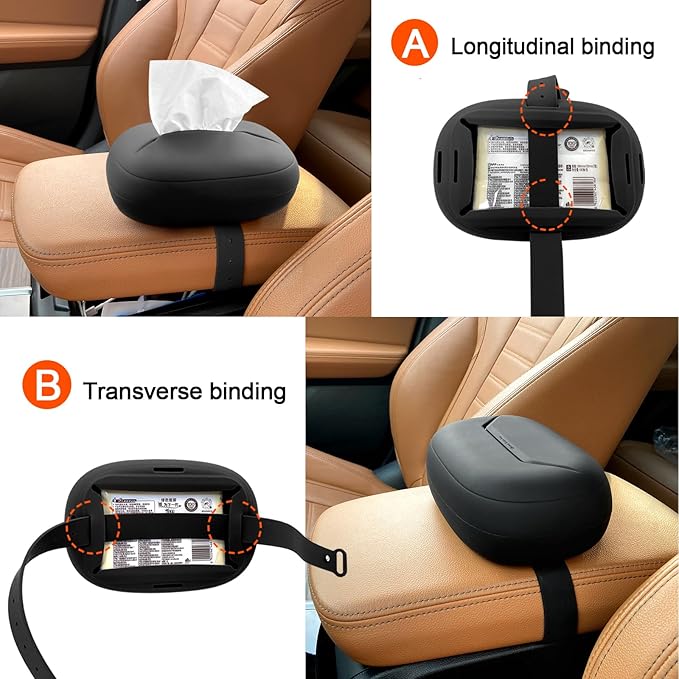 Car Tissue Holder,Silicone Tissue Box Cover with Adjustable Strap,Car Tissue Box Organizer for Backseat, Center Console and Sun Visor(7.4 * 5.1 * 2.5in)