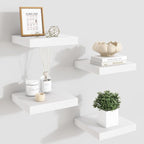 Fun Memories Floating Shelves for Wall - 7.5 Inch Square Shelves with Invisible Brackets, White Small Wall Shelf for Living R