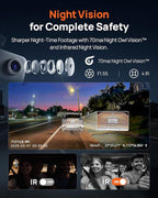 70mai 4K Dash Cam Front and Rear Inside, 3 Channel Car Dash Camera for Cars, Dashcam with GPS, Wi-Fi 6, Voice Control, Parkin