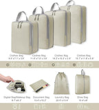WOOMADA Compression Packing Cubes for Suitcases Travel Essentials 8 Set Expandable Travel Bags Organizer for Luggage(beige)