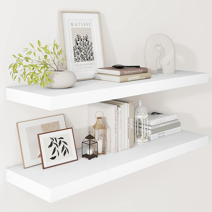 Vivelove 12 Deep Floating Shelves for Wall, 24/36/48/55 Inch Shelves for Room Wall Mounted, 2" Thick Floating Shelf for Livin