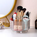 LINFIDITE 360°Rotating Makeup Brush Holder Cosmetic Display Case Clear Makeup Lip Gloss Organizer Case with 5 Slots Round Tur