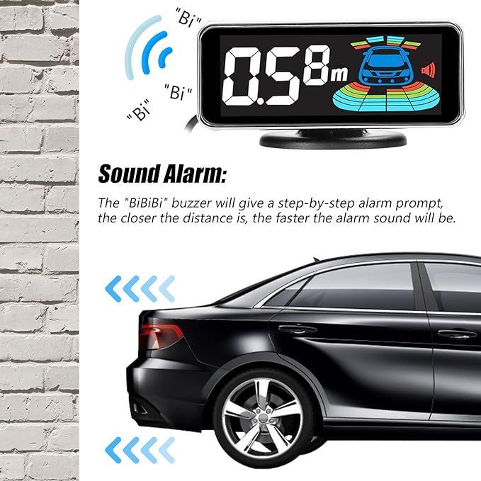 Shkalacar Car Parking Sensors, 8 Sensors Kit Parking Sensors, LCD Distance Display Acoustic Car Reverse Backup System, LED Light Distance Display Warning Buzzer