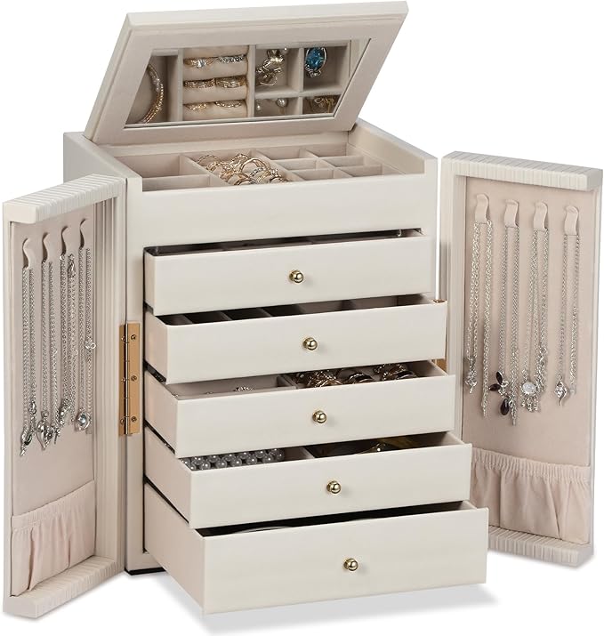 Dajasan Large Jewelry Organizer Box, Jewelry Boxes for Women Girls, 6-Tier Jewelry Storage Organizer with Mirror for Necklace