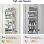 Yecaye 5 Tier Clear Over the Door Organizer Hanging, 5 Large Plastic Pockets and 10 Side Pockets Back of Door Organizer, 56lb