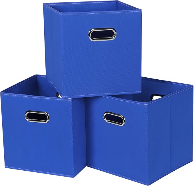Black Fabric Cubby Storage Bins,13x13x13 Inches ,Cube Organizer Bin Foldable Storage Boxes with Dual Handles Fabric Organizer