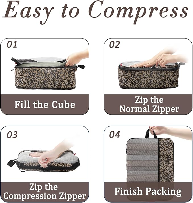 U+U 4 Set Compression Packing Cubes - Ultralight Travel Organizers, Space-Saving Suitcase Organizer, Expandable Packing Cubes