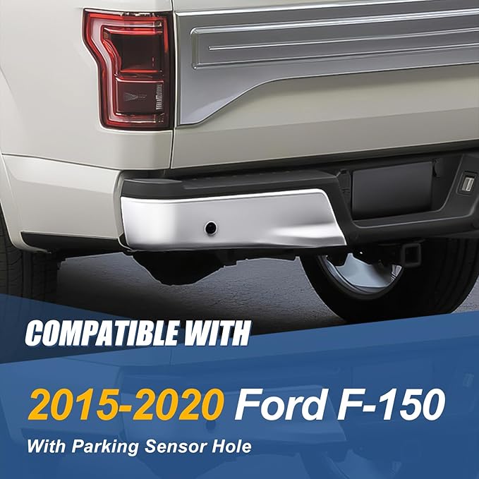Auto Dynasty Rear Bumper End Caps Cover Compatible with 2015-2020 Ford F-150, Driver Left Side, with Parking Sensor Holes, Polished Chrome