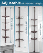 SEIRIONE Rustproof Shower Corner Caddy Organizer for Bathroom,Tension Pole with 4 Baskets, for Bathtub Storage Rack, 34 to 11