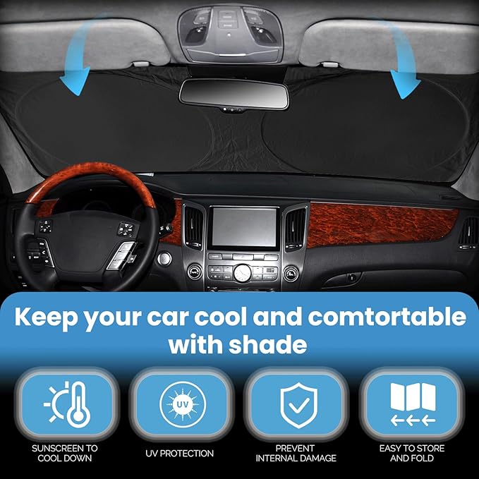 Custom Fit Telluride Windshield Sunshade for Kia Telluride 2020-2025 Front Window Shades Cover for Windshield Sun Visor Protector 210T Reflector Block Heat and Sun Protection Cooler Car Accessories