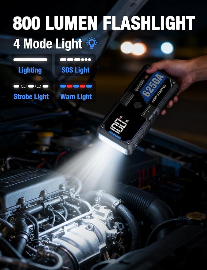 6250A Jump Starter Battery Jump Starter Battery Pack (for All Gas or 9.0+L Diesel), 2 USB Port, 12V Potable Car Jump Start
