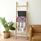 FUIN 6.4ft Extra Wide Wood Blanket Ladder Living Room Decorative Wall Leaning Farmhouse Quilt Display Holder Rustic Wooden To