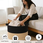 90L Large Blanket Basket, 21.7"x 21.7"x 13.8" Rope Woven Storage Basket with Handles, Laundry Hamper for Toys, Clothes, Pillo