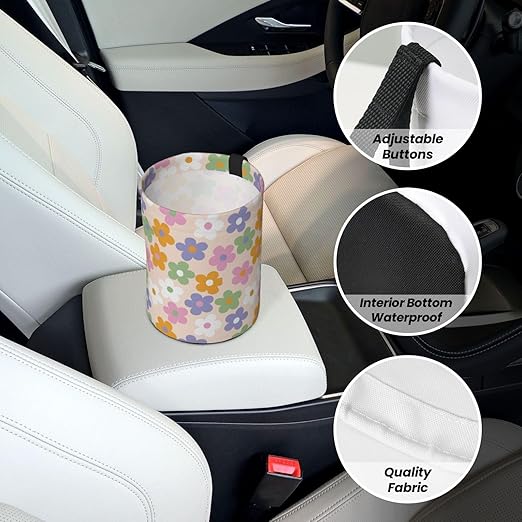 Cute Flowers Floral Car Trash Can Collapsible Garbage Can,Hanging Trash Bag Water Proof with Suitable for Storage for Car Interiors,Home