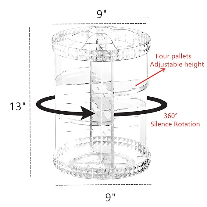 Cq acrylic Rotating Makeup Organizer,Adjustable Spinning Skincare Organizer for Vanity,Countertop,Clear Rotating Perfume Orga